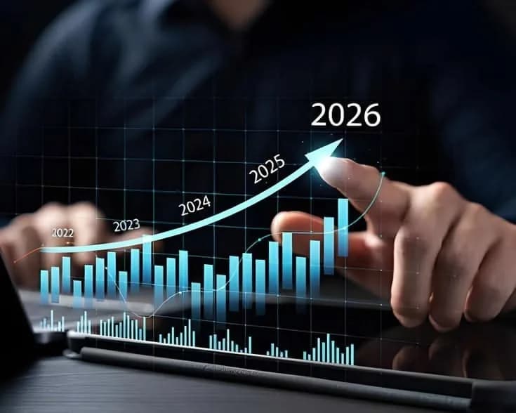 Sales conversion rate benchmarking guide — upward growth chart projecting into 2026